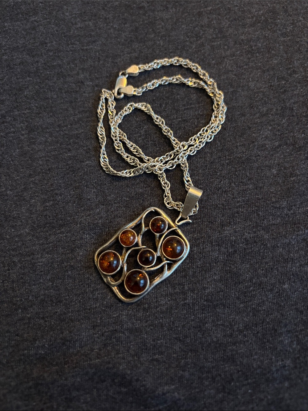 Daniel Steiger Sterling Silver Baltic Amber Bubble Pendant Necklace